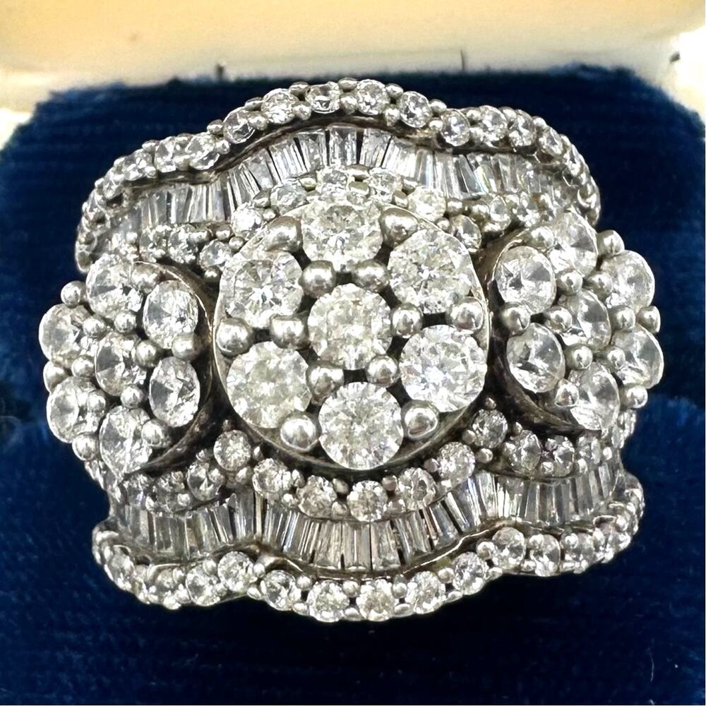 SJD 925 sterling silver gold vermeil cubic zirconia cocktail cluster ring size 7
